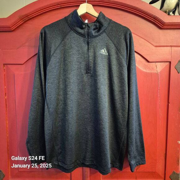Adidas Climalite Mens Large 3/4 Zip Long Sleeve Charcoal Gray Pullover Shirt EUC - Picture 1 of 2